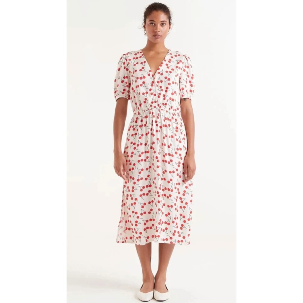 Dress Red Cherry Print Compañía Fantástica AOP Midi Shirt Dress Women M Viscose - Picture 2 of 15